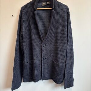 Armani Exchange XL Cardigan Sweater Wool Blend Dark Blue Textured Jacket